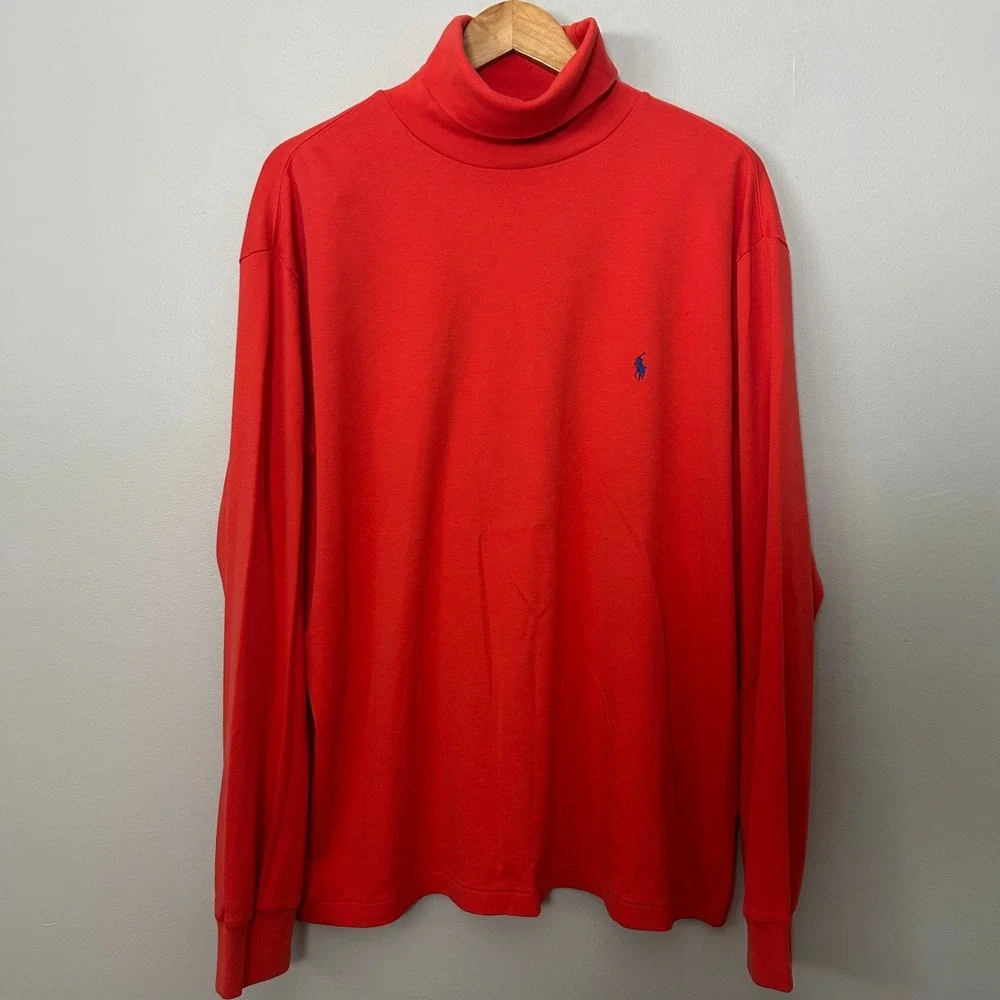 Polo Ralph Lauren Turtleneck Shirt Mens XL Orange Long Sleeve Cotton Pony Preppy